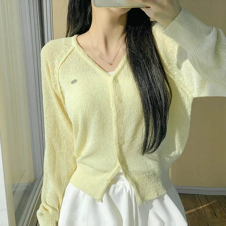 [여름신상💗] 부클 파스텔 팬던트 심볼 브이넥 여름 가디건 - 6color (파스텔/펜던트/와펜/나그랑/긴팔/브로치/쭈리/꾸안꾸/데일리/베이직/그물) 상세 이미지 8