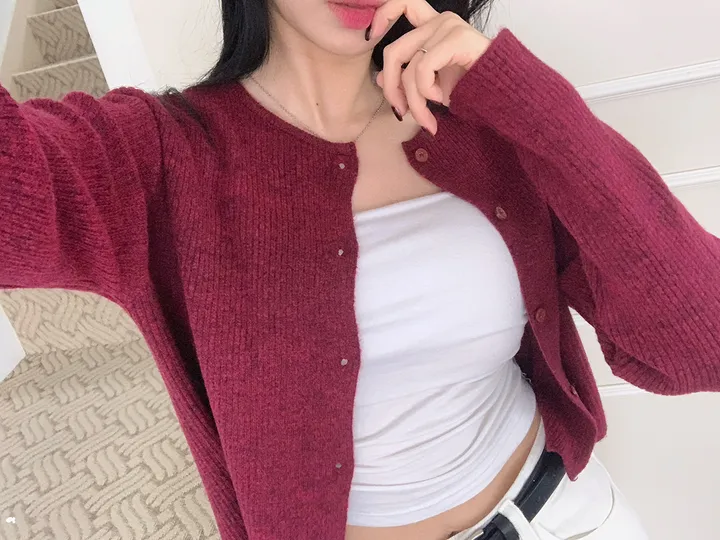 1+1할인🐰[루즈핏🤍] 베리 골지 라운드넥 가디건 상세 이미지 3