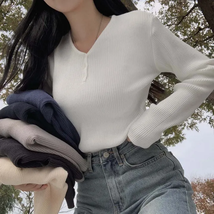 [4계절필수 디자인/연그레이 당일출고✨] 자체제작 #크치Made 젤리 버튼 트임 브이넥 골지 겨울 니트 긴팔티셔츠 - nt 상세 이미지 24