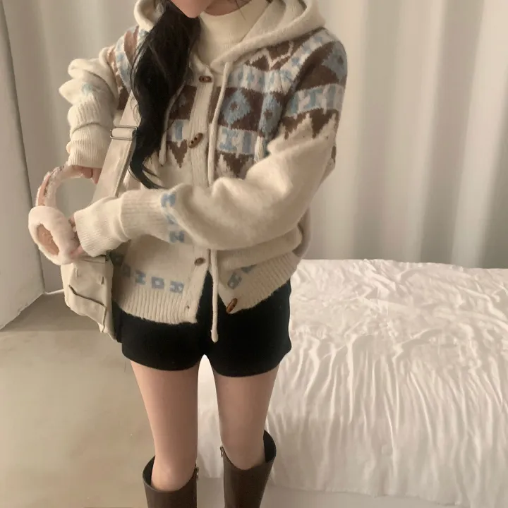 [도톰해요,!] 뉴픽 노르딕 떡볶이 자가드 후드 니트 가디건 - 3color 상세 이미지 16