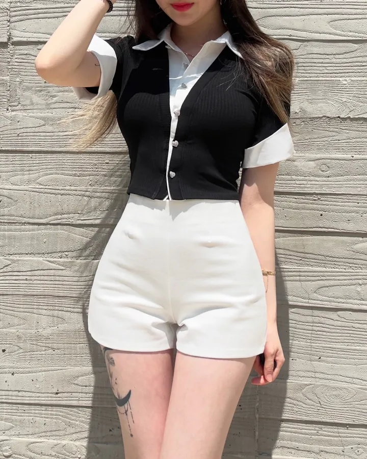 [아이돌템/착붙스판]들뜸없는 베이직 슬림 면 스판 인생 반바지 무지 절개 숏팬츠 2color 상세 이미지 15