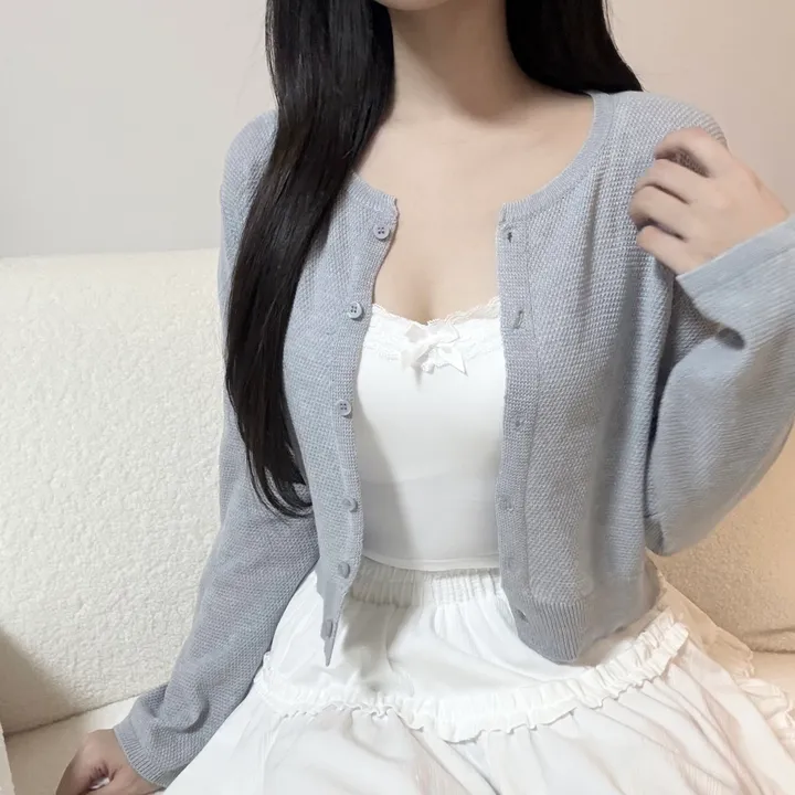 [여름까지/벚꽃룩] 린넨 간절기 크롭 기본 라운드 가디건 상세 이미지 10