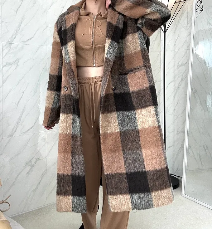 [고퀄리티/주문폭주🤎] 머플러세트 앙고라 퍼 체크 롱코트 드뮤어룩 데일리룩 꾸안꾸 퍼코트 상세 이미지 13