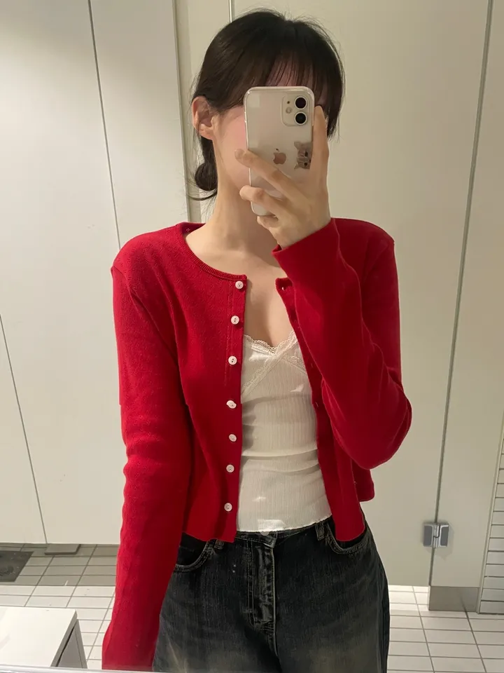 로렌 플라워 펀칭 크롭 라운드 가디건 상세 이미지 1