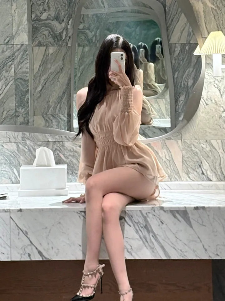 [요정템🧚] 물복숭아 쉬폰 플로럴 어깨트임 3단 코르셋 리본끈 투피스 세트 상세 이미지 18