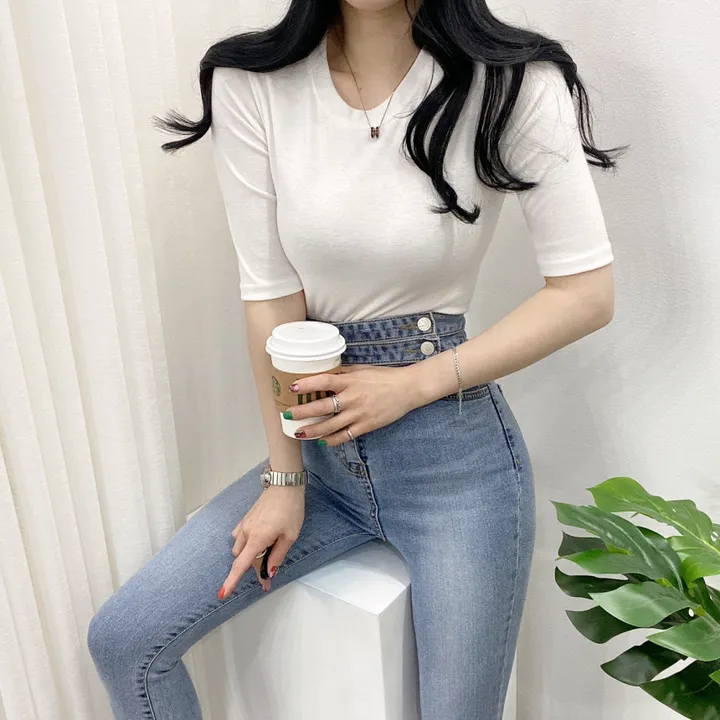 🚀당일발송🚀[묶음할인/데일리] 봄 여름 메이 부들 샤베트 5부 티셔츠 이너티 상세 이미지 4