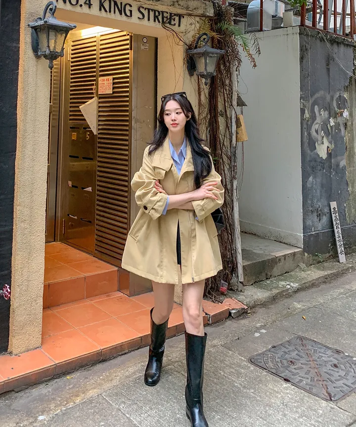 [귀욤아방핏🤎완전강츄] 하이넥 하프 숏 트렌치코트 오버핏 루즈핏 A라인 케이프 바바리 자켓 야상 점퍼 봄 가을 간절기 아우터 데일리룩 2COL 상세 이미지 28