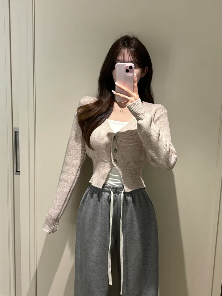 [허리잘록/크롭] 브이넥 울 크롭 가디건 봄겨울신상 봄가디건 (4color) 상세 이미지 5