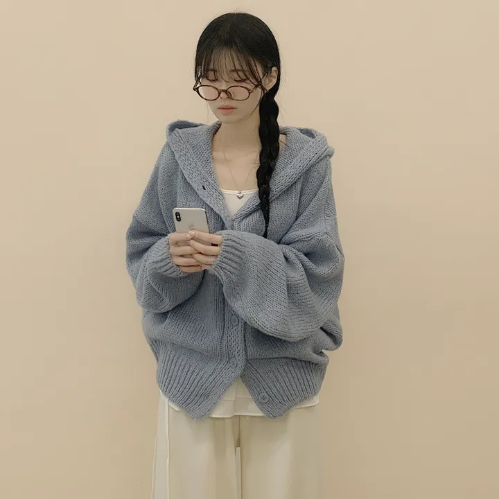[폭닥~/귀여움🧸] 오버핏 파스텔 도톰 니트 후드가디건 봄신상 빅사이즈 상세 이미지 16