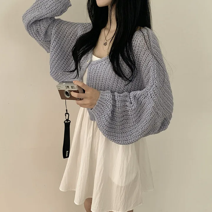 [고퀄!살탐방지] 왕박시 린넨 부클 여름니트 벌룬 크롭가디건 상세 이미지 11