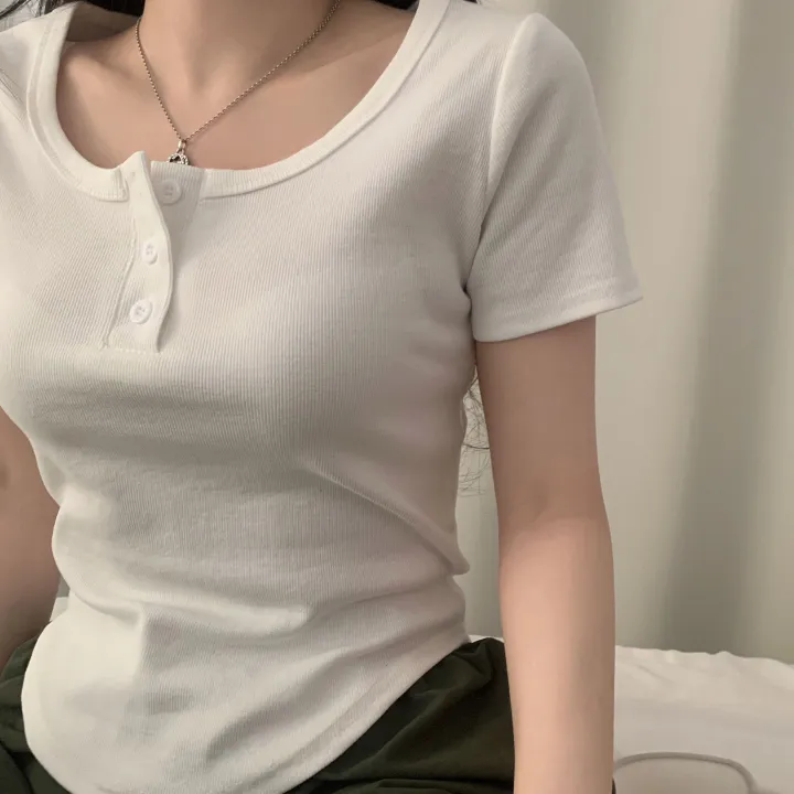 [MADE🤍/팔뚝반쪽핏!] 파스텔톤, 단추 유넥 기본 반팔티셔츠 - 5color 상세 이미지 12