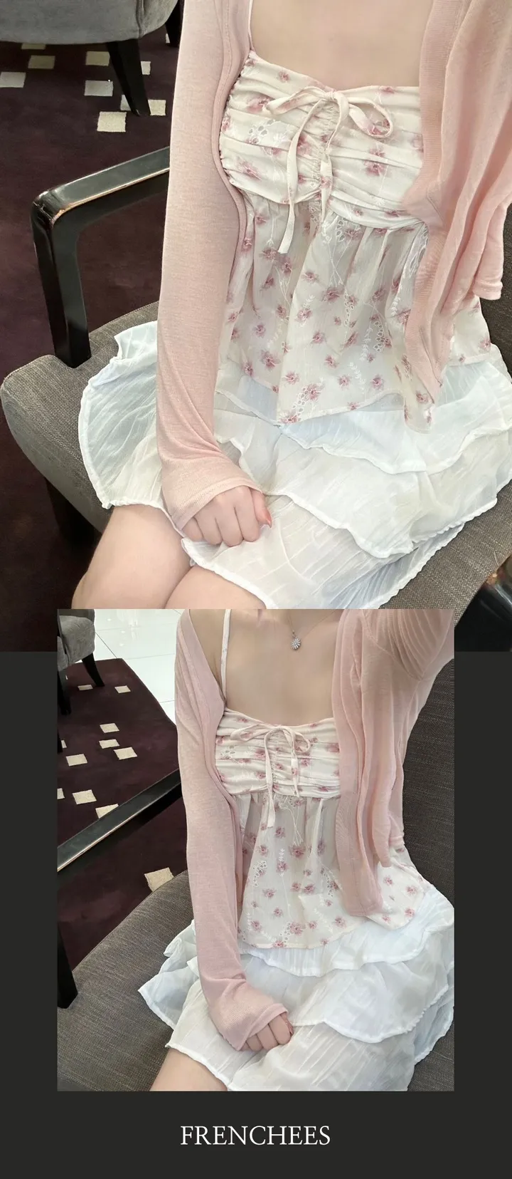 [진짜예쁨💕]셔링 플라워 나시 가디건 셋트 봄데이트룩 상세 이미지 9