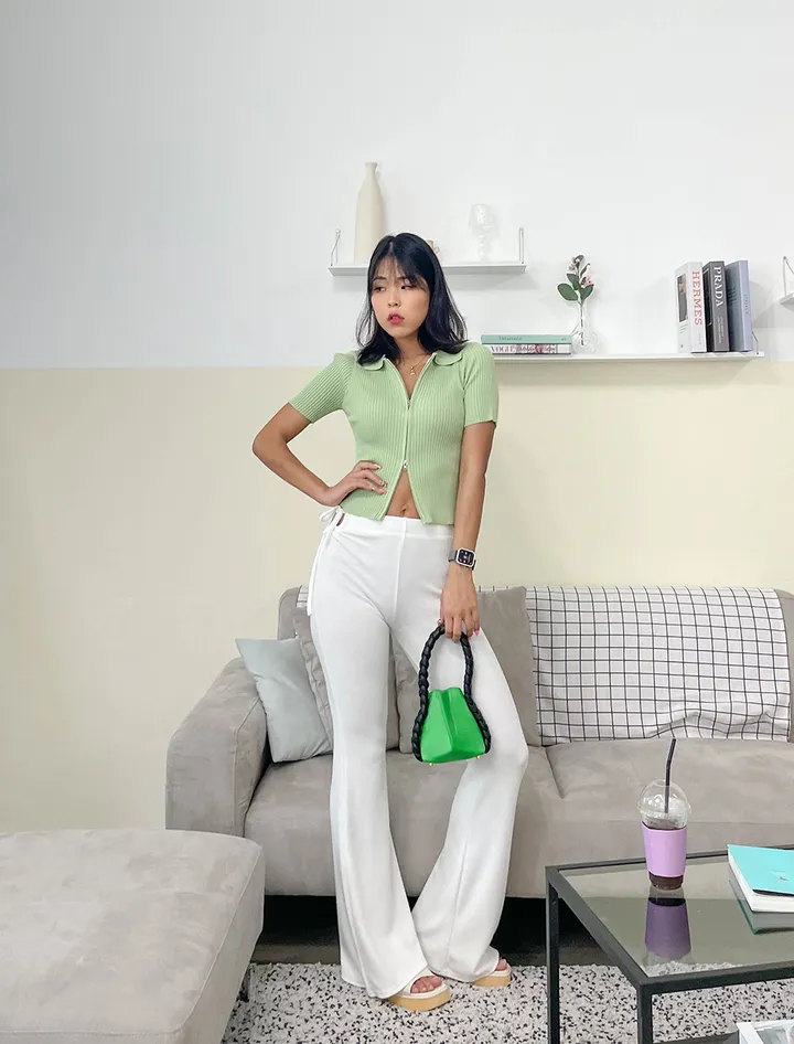 로투 지퍼 크롭티 / 골지 투웨이 빅사이즈 카라티 / 골지크롭티 주문폭주 인기상품 반팔티 지퍼가두개 집업니트 카라 상세 이미지 11
