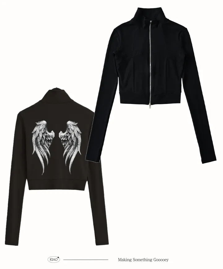 made / -3kg 핏보장 ˚˖𓍢ִ໋🦢˚ DARK ANGEL ZIP-UP y2k 프린팅 빈티지 그런지 아메카지 워머 슬림핏 글램 크롭 집업 점퍼 자켓 상세 이미지 3