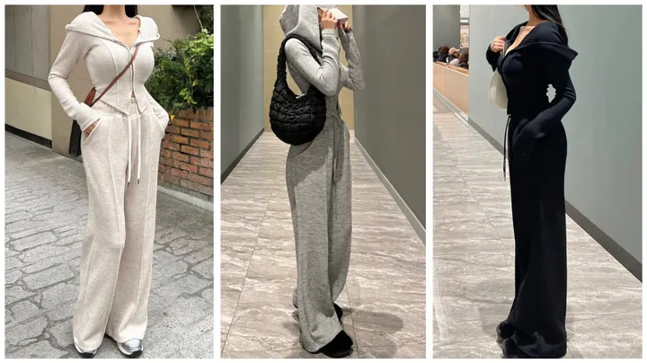 *봄ver* [MADE:컬러추가] #-3kg!! 슬림 빅후드ver.1 오프숄더 셋업 (5color) 슬림핏 크롭 후드집업 오프숄더집업 롱 와이드팬츠 트레이닝세트 상세 이미지 3