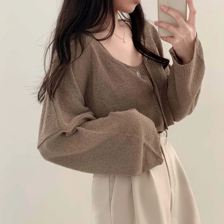 [✨SET가격/3천장 돌파!✨]피부에 달라붙지 않는, 부클 가디건+나시 투피스 세트 상세 이미지 38