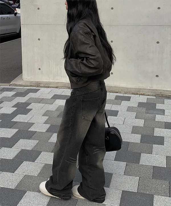 게타 블랙 샌드워싱 와이드팬츠