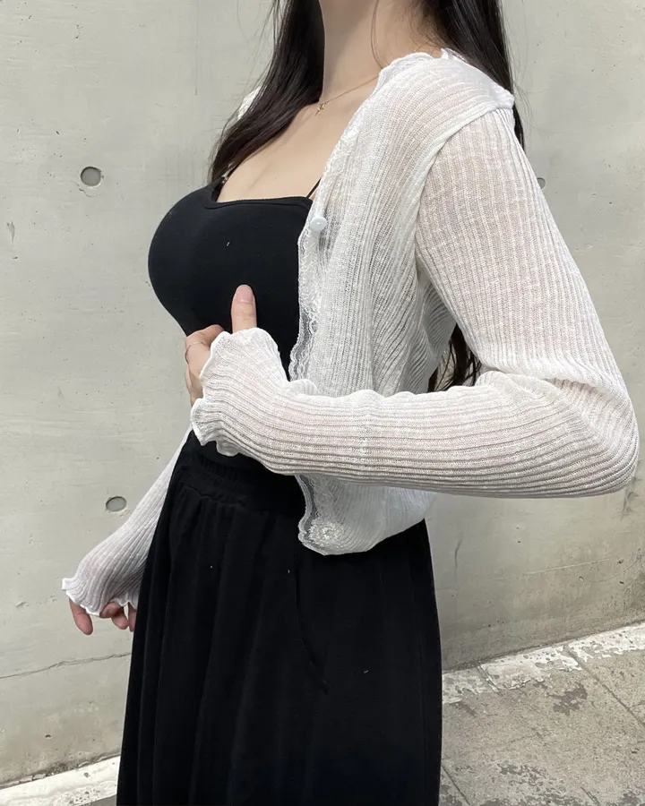 퍼티 썸머 시스루 레이스 크롭 볼레로 가디건 상세 이미지 11
