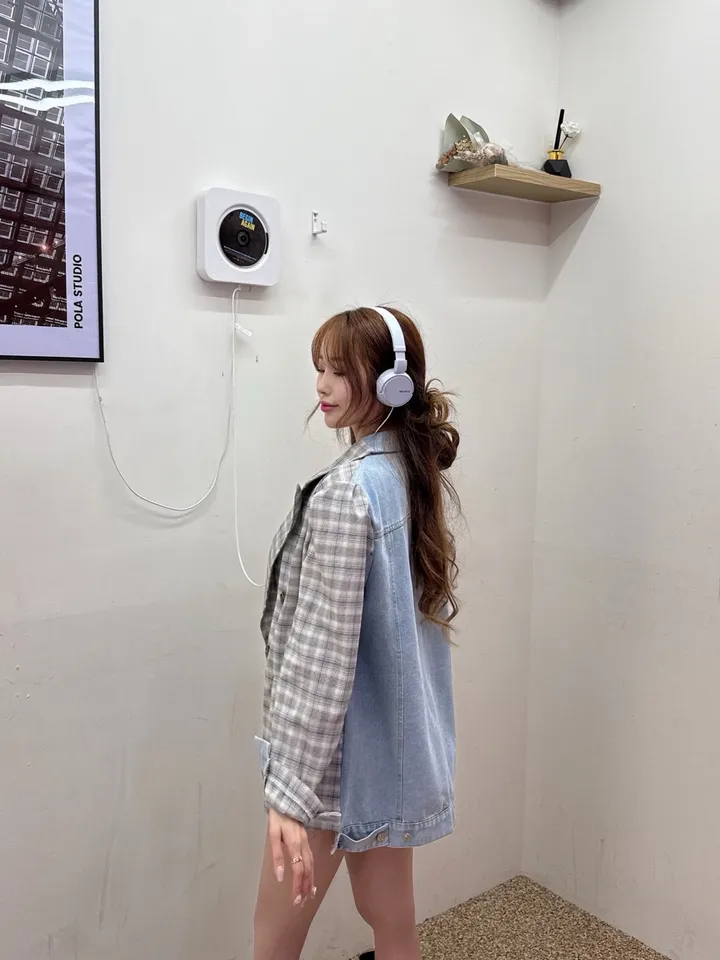 [봄신상/유니크아우터] 루즈핏 잔 체크 반반 데님 퍼프 퍼프 자켓 1COLOR 상세 이미지 11