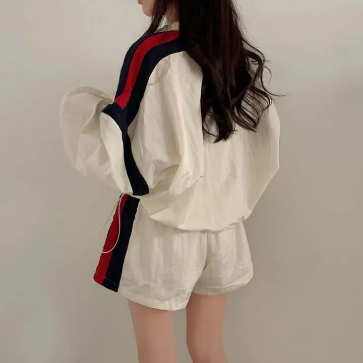 [✨2천장돌파✨]최애핏, 바스락 오버핏 바람막이 배색 집업 반바지 트레이닝 투피스 세트 상세 이미지 47