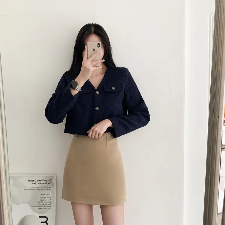 [부분 당일배송🎀1000장돌파!! 리뷰극찬🔥컬러추가!] 트위드 세미 크롭 자켓 노카라 간절기 하객룩 숏자켓 핑크 아이보리 블랙 네이비 - 5colors 상세 이미지 62