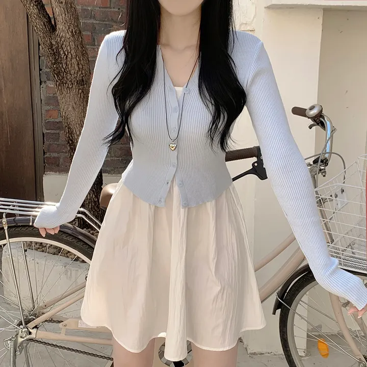 [고퀄!청순여리핏🤍] 러블리색감~ 파스텔 허리잘록 골지 슬림핏 봄여름 긴팔 크롭 니트가디건 소라 딸기우유 여름쿨톤 추천 벚꽃룩 상세 이미지 4