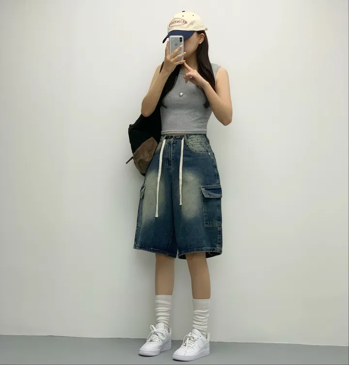 [인생버뮤다/~XL/5부기장] 버블 빈티지 워싱스트링 카고 버뮤다팬츠 5부 데님팬츠 청반바지 숏팬츠 여름팬츠 선데이이브닝 상세 이미지 31