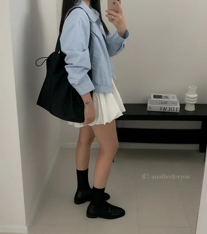 (스트라이프/무지) 바스락 코튼 카라 블루종 숏 점퍼 3col : 어나더포유 상세 이미지 6