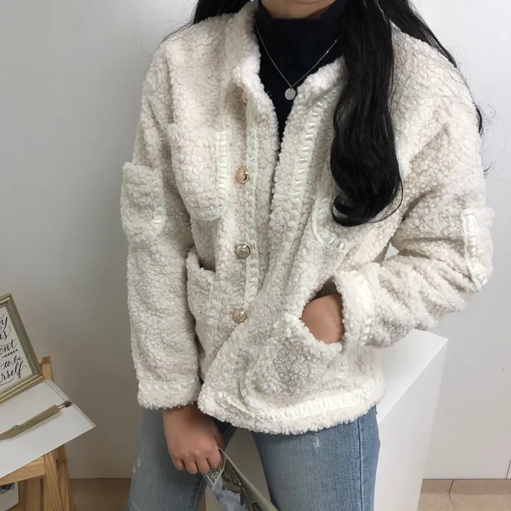 실물이 더 예쁜 3color: 트위드 양털 포켓 무스탕 자켓 상세 이미지 12