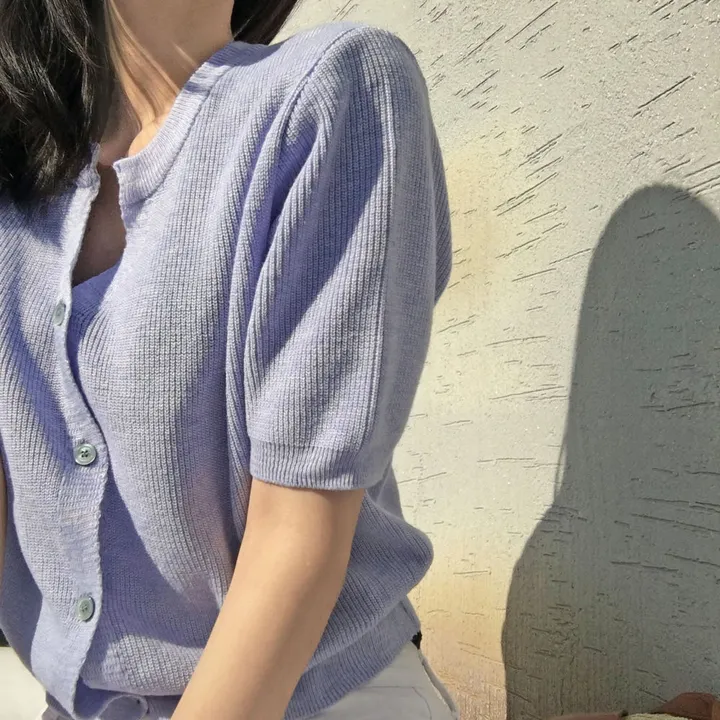 [린넨15%] 부드럽게 착- 반팔 린넨 가디건 / 하찌 넥트임 버튼 반팔티 상세 이미지 12