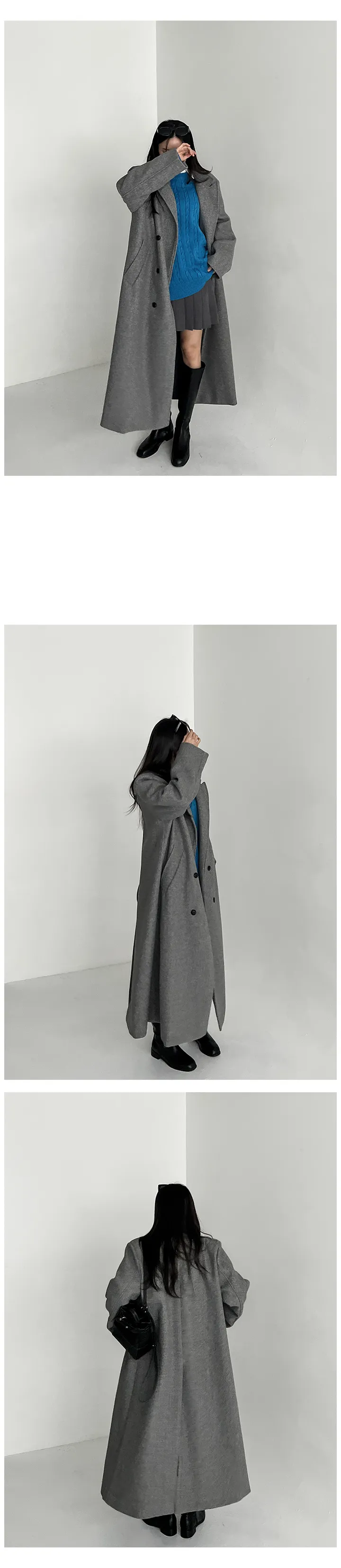 (44-99)할리 롱 루즈핏 울 더블 코트 겨울 빅사이즈 트렌디 오버핏 박시핏 꾸안꾸 심플 베이직 아우터 자켓 상세 이미지 13