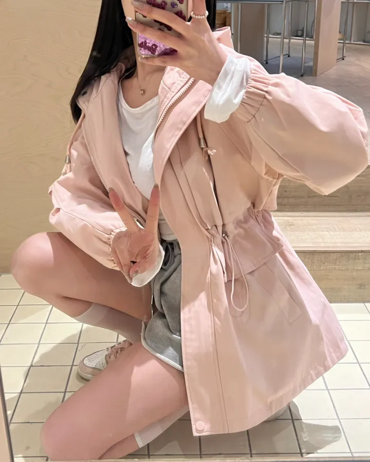 *숏or롱* [MADE🧵] *당일배송* 블라썸 스트링 후드 야상 점퍼 (5color) 간절기 봄자켓 봄야상 봄트렌치 하프트렌치 크롭야상 바람막이 상세 이미지 15