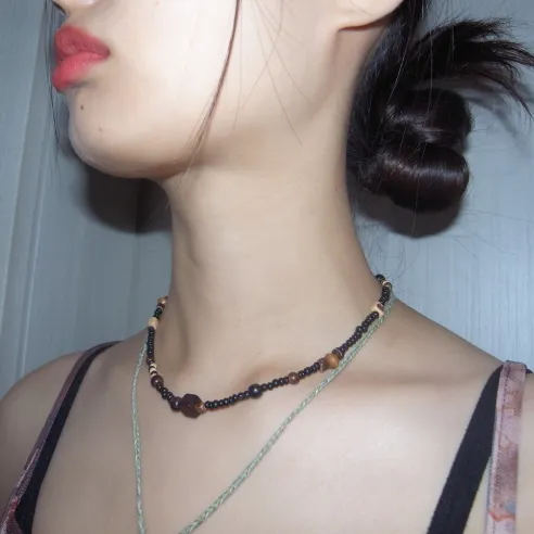 [디테일]보헤미안 오리엔탈 빈티지 유니크 나무 우드 비즈 목걸이 상세 이미지 8