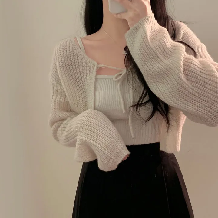 [흘러내림X]퓨어 울 모헤어 리본 볼레로 크롭 가디건 - 4color 상세 이미지 41