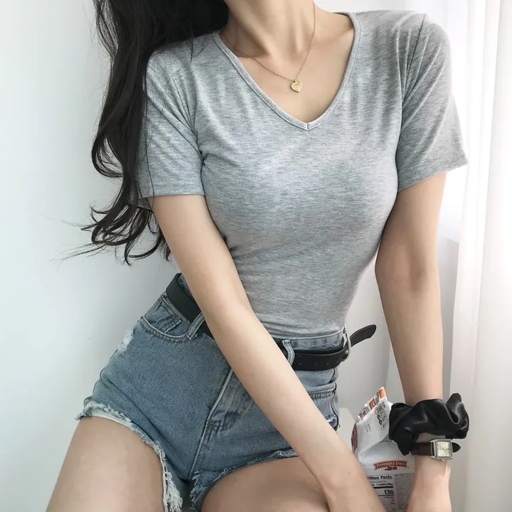[퀄보장] *오늘출발* 부드러운 크림, 브이넥 무지반팔티 (쫀득핏 슬림 기본 반팔 티셔츠/이너티/기본티/무지티/레이어드티) 상세 이미지 37