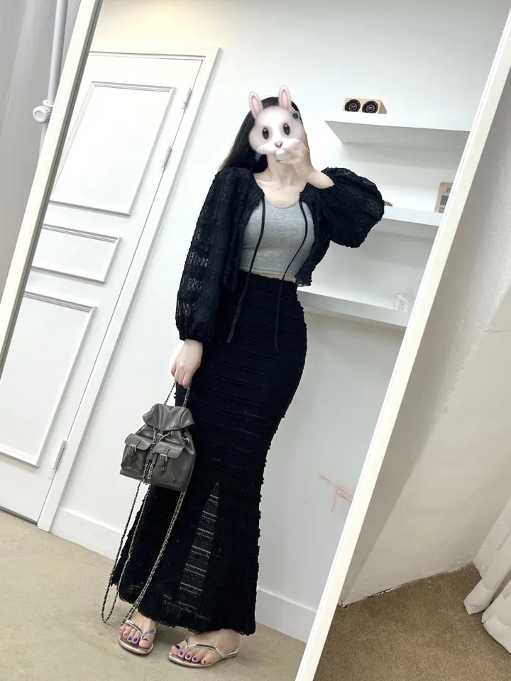 🩵공쥬핏+어깨패드O🩵쉬폰 퍼프 땡땡이 볼레로 가디건 (3COLOR) 시스루 프릴가디건 휴양지룩 여행룩 볼레로블라우스 상세 이미지 18