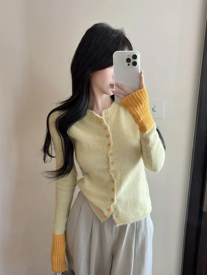 ❣️스타일업❣️ 투톤 가디건 배색 기본 이너 간절기 아우터 봄 가을 가디건 상세 이미지 2
