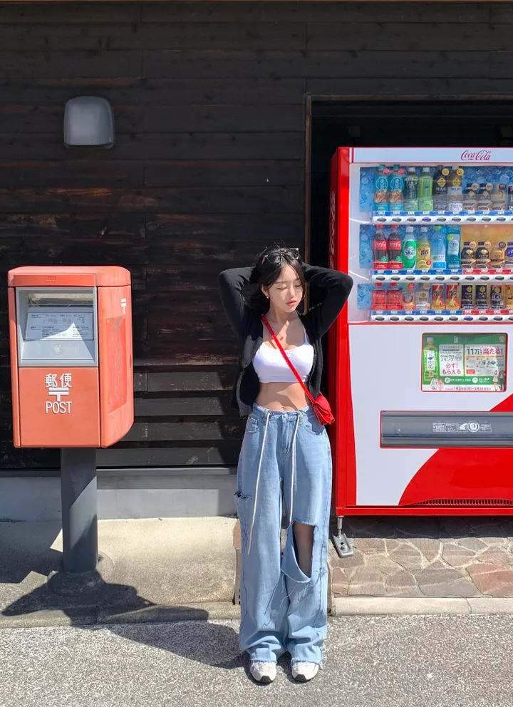 [*말라보여요/스트링조절] 스트링 끈조절 컷팅 와이드 데님 연청 찢청 봄팬츠 청바지-3size 상세 이미지 1