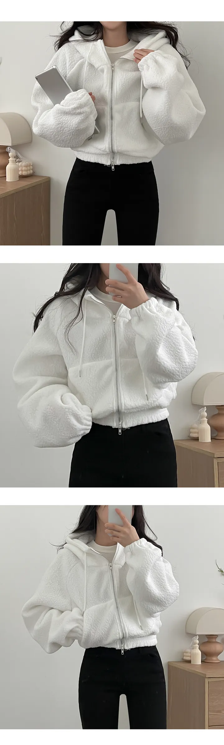 양털 덤블 크롭 후드 집업 상세 이미지 3