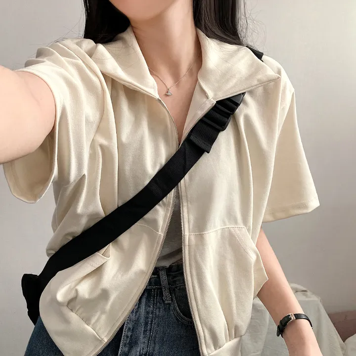 [여름/예쁜데일리!] 볼륨 카라 투웨이 무지 크롭집업 반팔 3color 상세 이미지 11