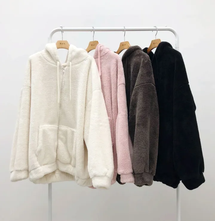[보아털] 오버핏 포근한 두꺼운 털 빅후드 집업 상세 이미지 28
