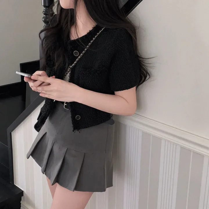 [여름하객룩🖤/고퀄리티]여름에도 고급스럽게 즐기는,하객 탄탄 썸머 트위드 반팔 크롭 루즈핏 자켓 상세 이미지 18