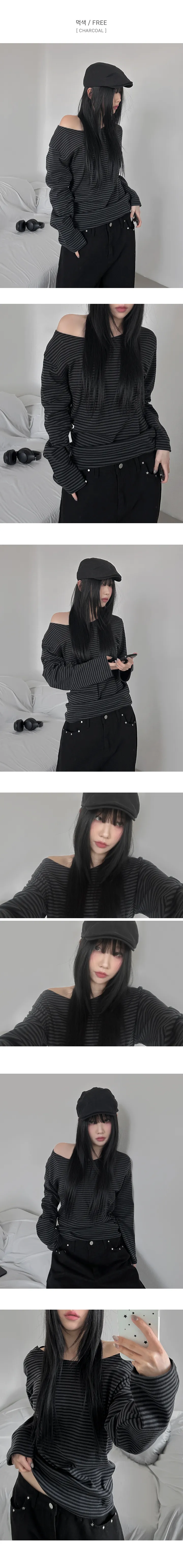*묶음할인[체형보정/루즈핏] 원오프숄더 보트넥 단가라 긴팔티 상세 이미지 7