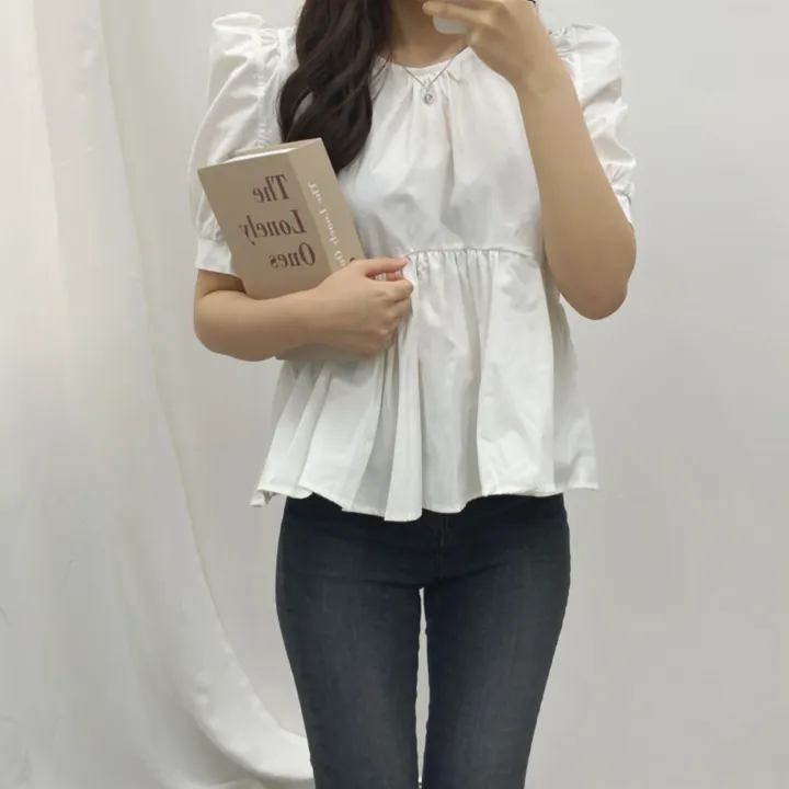 (전색상당일발송!) 파스텔 셔링 퍼프 블라우스 3color 상세 이미지 9