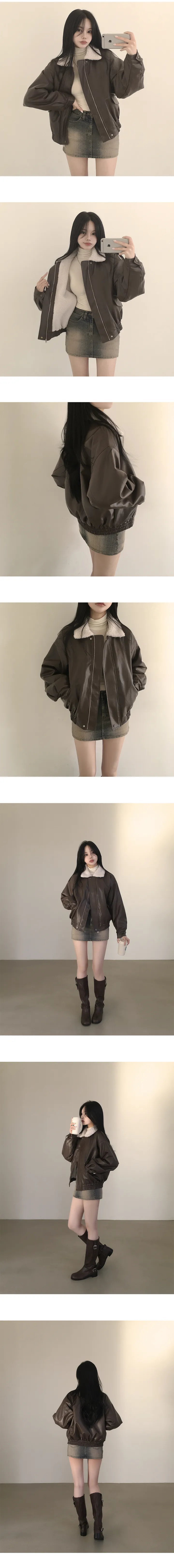 [전체양털안감🔥/한겨울까지~] 군더더기 없이 깔끔한, 양털 카라 레더 오버핏 무스탕 점퍼 (2color) 상세 이미지 2