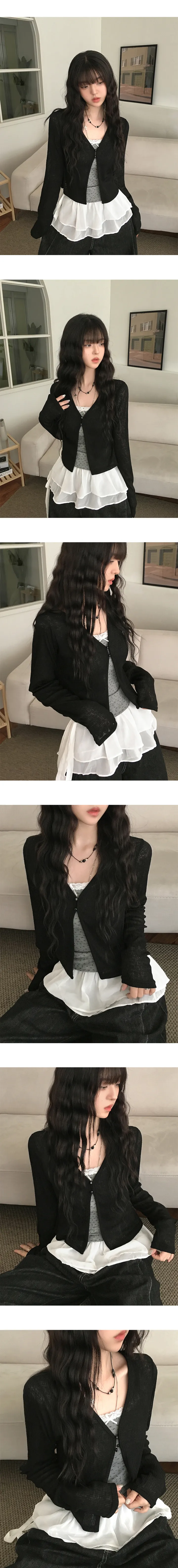 [살안타템/넉넉핏🖤] 이니 린넨 시스루 데일리 기본 투버튼 크롭 긴팔 가디건 5color 상세 이미지 5