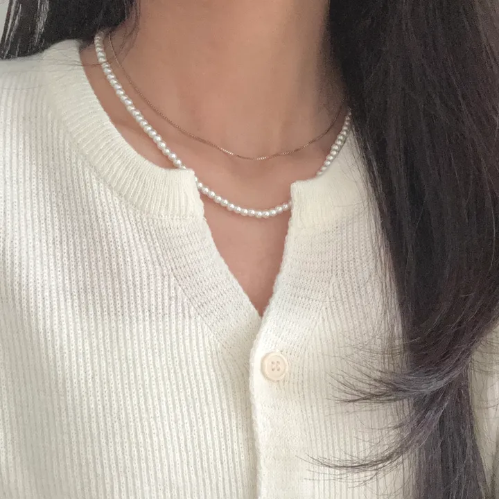 써지컬 체인 진주 두줄 레이어드 목걸이 상세 이미지 9