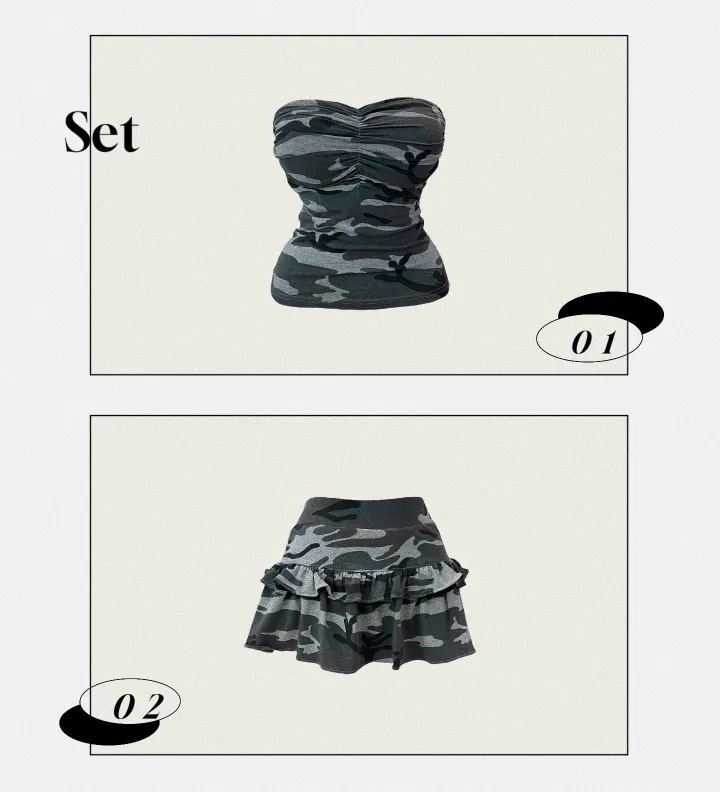 Camo military top skirt set 카모 밀리터리 탑 스커트 세트 상세 이미지 4