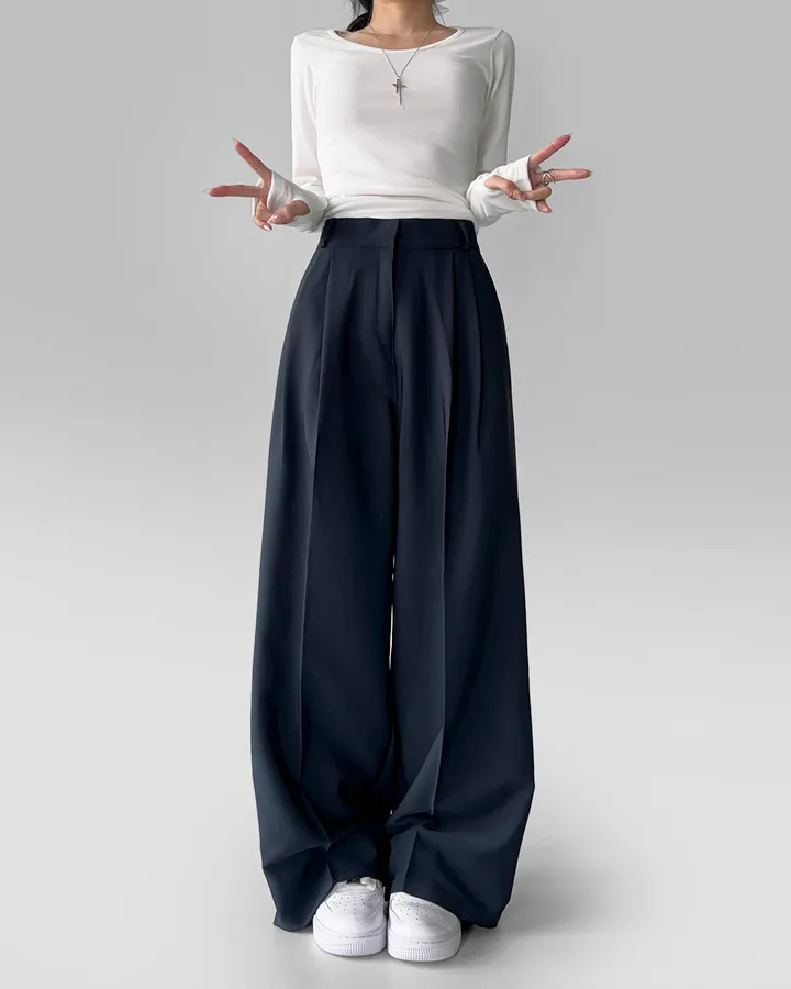 [~3XL/2기장] 르네상스 모더니즘 더블 핀턱 통 와이드 루즈핏 슬랙스 긴바지 롱팬츠 상세 이미지 56