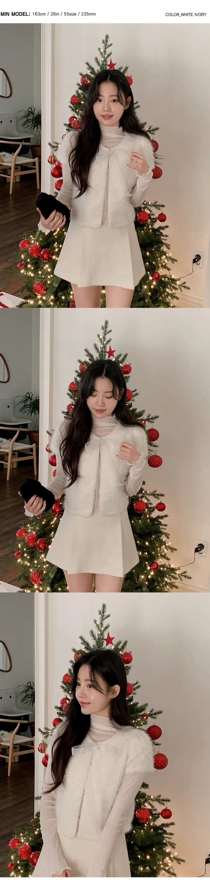 [하객룩][리본탈부착가능][리본 셋트][MADE][자체제작][국내 생산]스노우 시어 쉬폰 리본 퍼 반팔 가디건 (3color) 상세 이미지 33